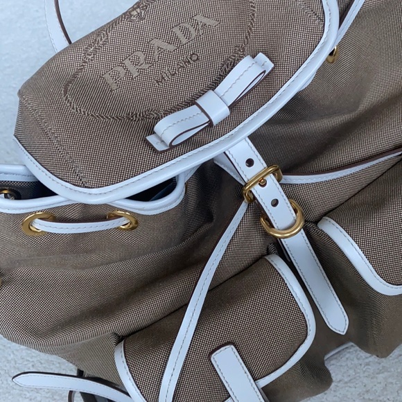 Prada authentic canvas logo backpack white tan - Picture 2 of 3